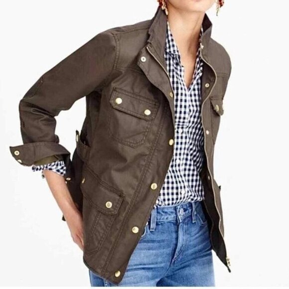 J. Crew Downtown Field Jacket Waxed Cotton Mossy Brown Size XS - Picture 1 of 5